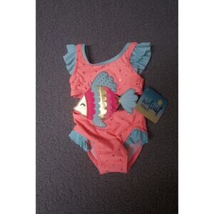 wetsuit club Baby Girl Swimsuit Pink Beach Bathing Suit one piece ruffle 9M NEW